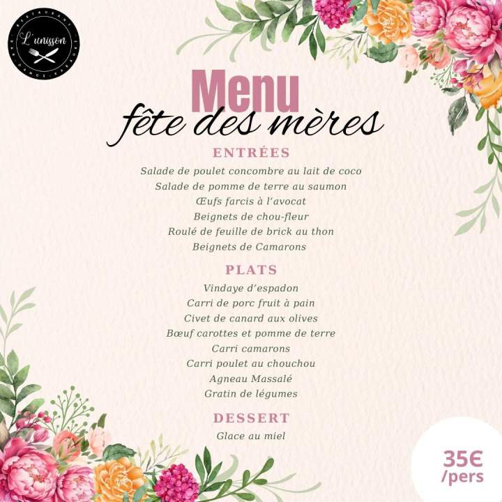 Menu fête des mères 2025